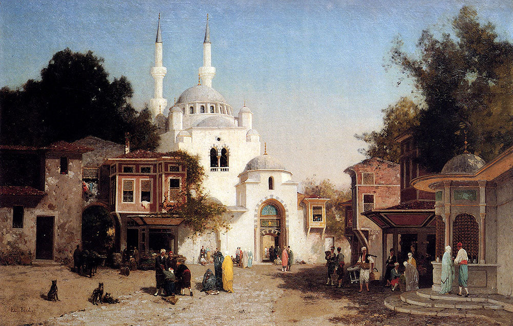 Outside the Mosque, vintage artwork by Germain Fabius Brest, 12x8" (A4) Poster