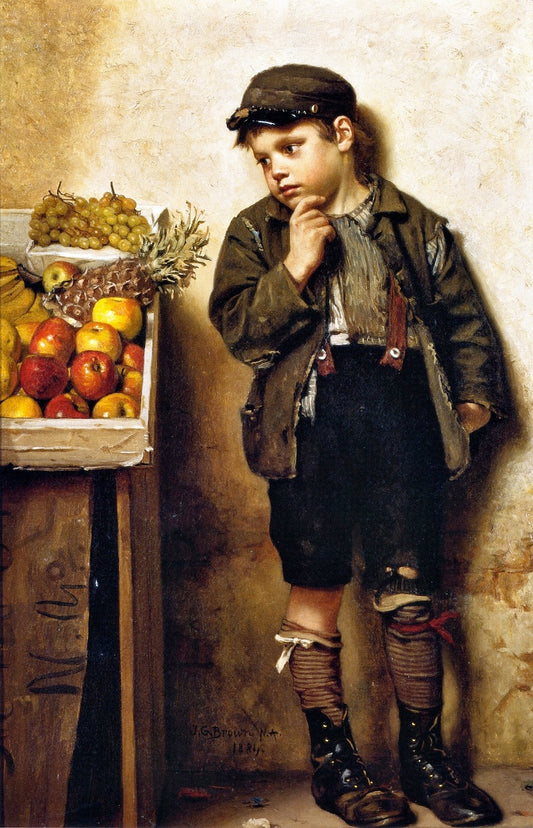 Eying the Fruit Stand, vintage artwork by John George Brown, 12x8" (A4) Poster