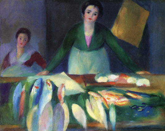 Fish Seller in Marseille, vintage artwork by Henri Ottmann, 12x8" (A4) Poster