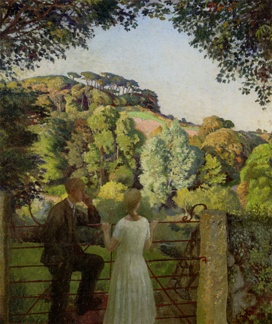Midge Bruford and Her Fiance at Chywoone Hill Newlyn, vintage artwork by Harold Charles Francis Harvey, 12x8" (A4) Poster