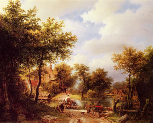 The Ferry Crossing, vintage artwork by Barend Cornelis Koekkoek, A3 (16x12") Poster Print