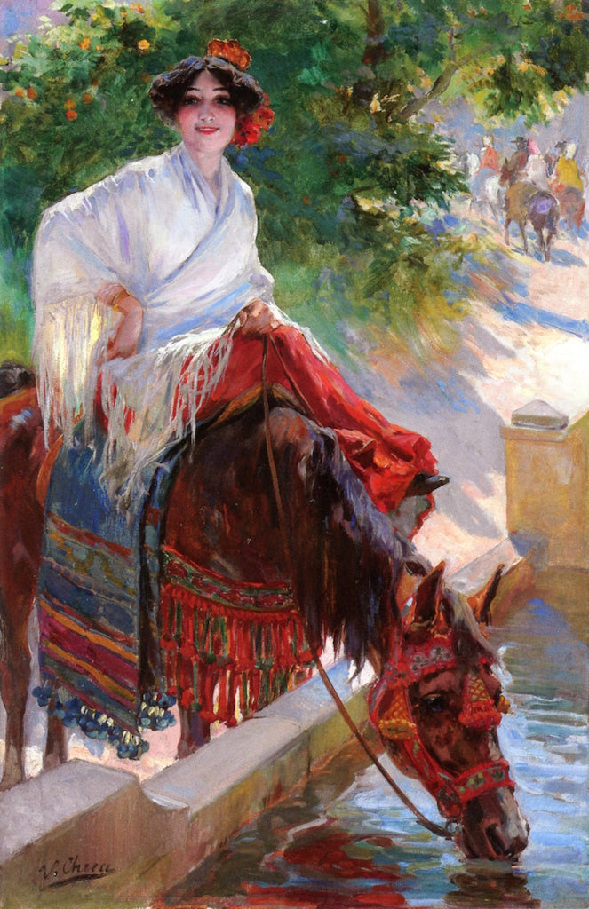 Watering the Horse, vintage artwork by Ulpiano Checa y Sanz, 12x8" (A4) Poster