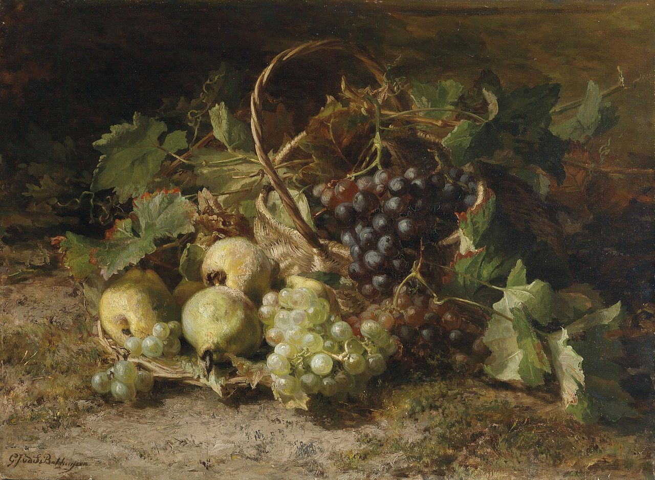 Still-life with grapes and pears, vintage artwork by Geraldine Jacoba van de Sande Bakhuyzen, 12x8" (A4) Poster