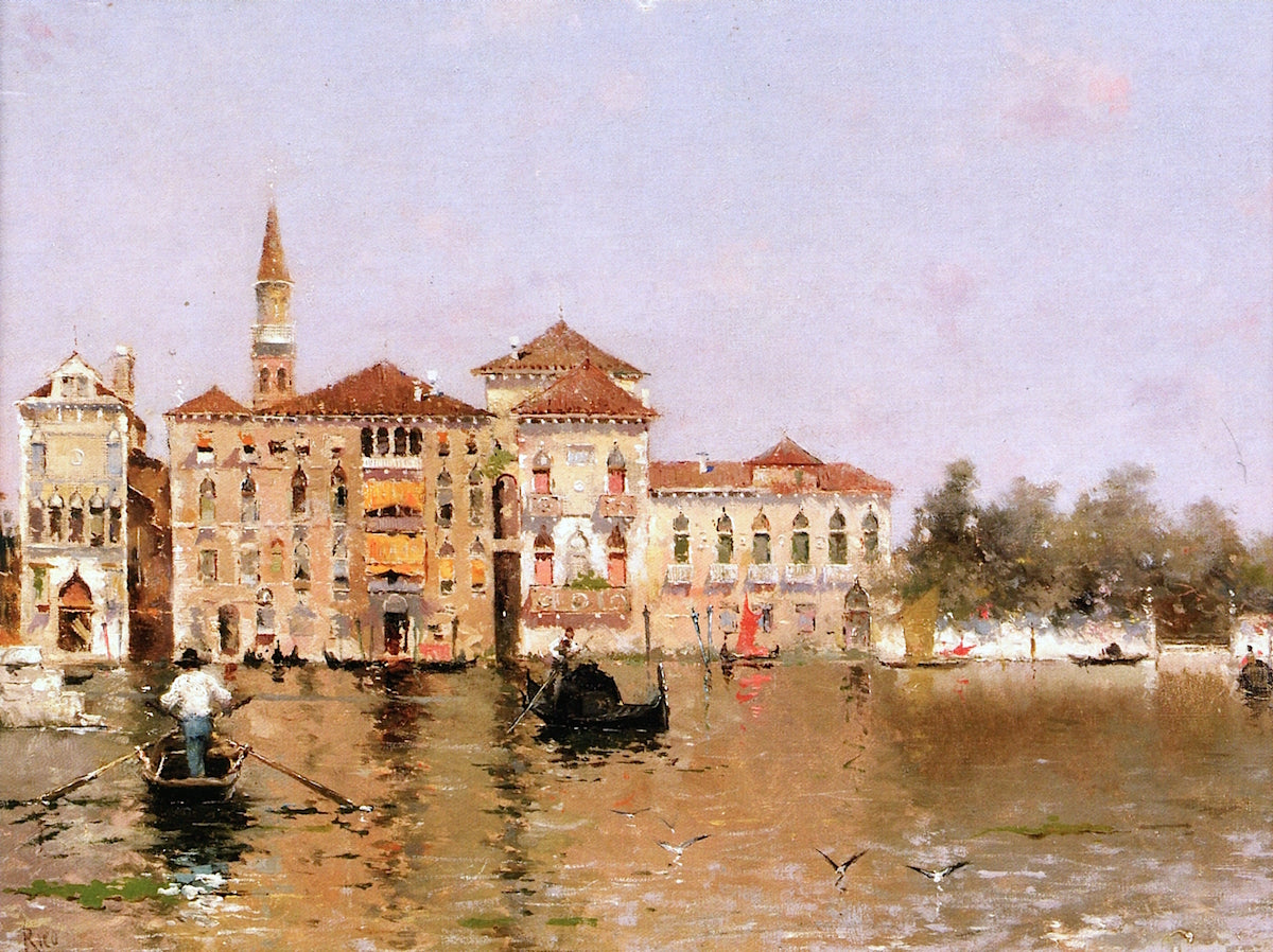 Venetian Canal View, vintage artwork by Martin Rico y Ortega, 12x8" (A4) Poster