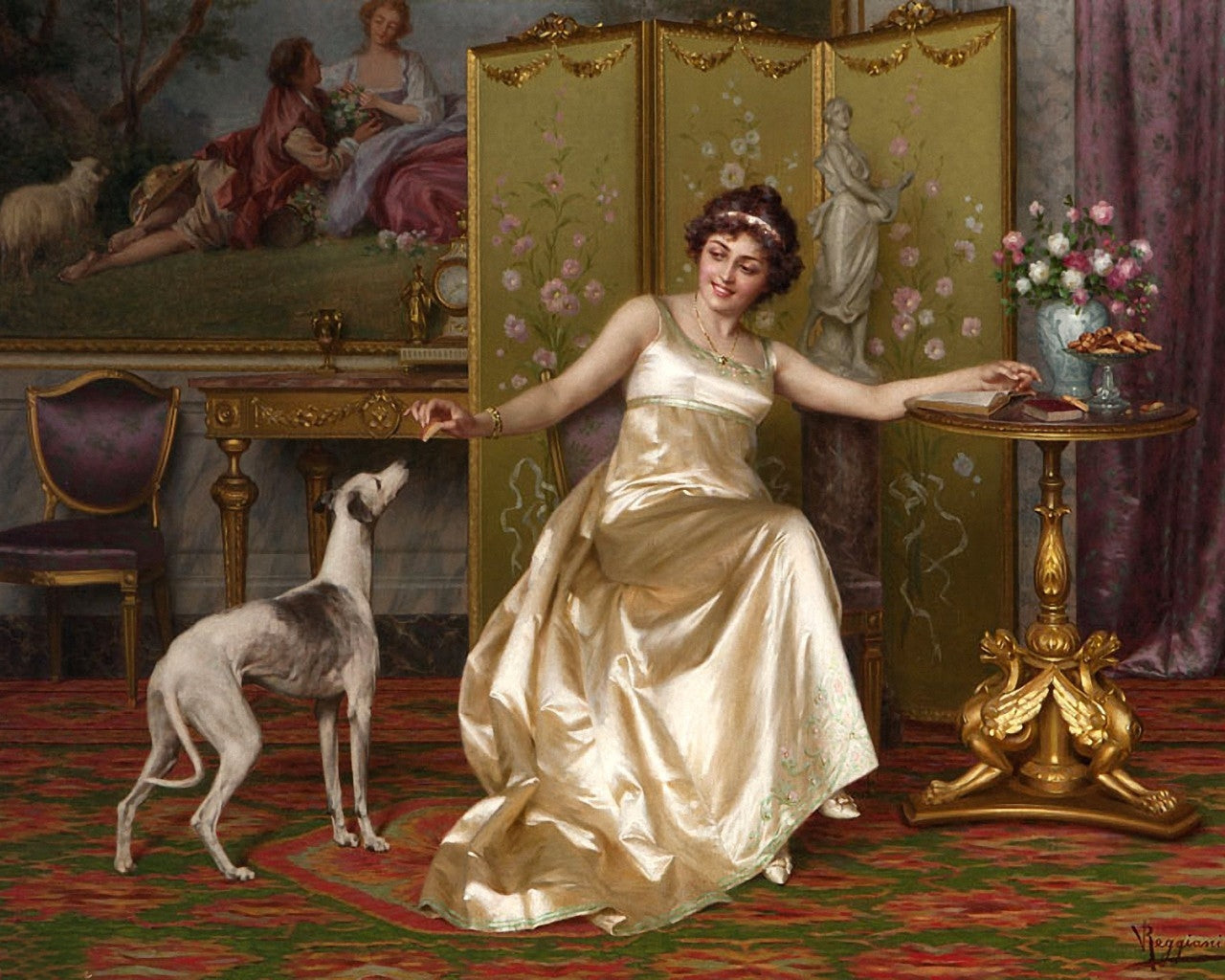 with an Italian Greyhound at her Side by Vittorio Reggianini,A3(16x12")Poster