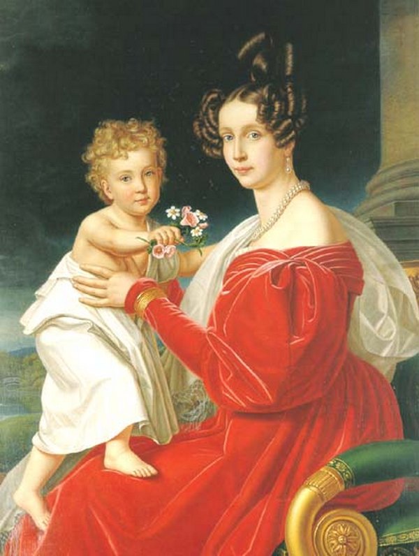 Princess Sophie of Bavaria with her son, Franz Joseph, later Empe, vintage artwork by Joseph Karl Stieler, 12x8" (A4) Poster