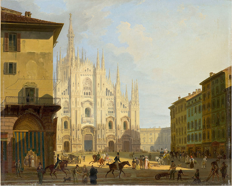 Duomo Square, Milan, vintage artwork by Giovanni Migliara, 12x8" (A4) Poster