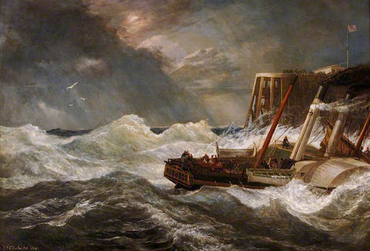 Arrival of a Steam Packet from Boulogne during a Gale, 1846, vintage artwork by John James Chalon, 12x8" (A4) Poster