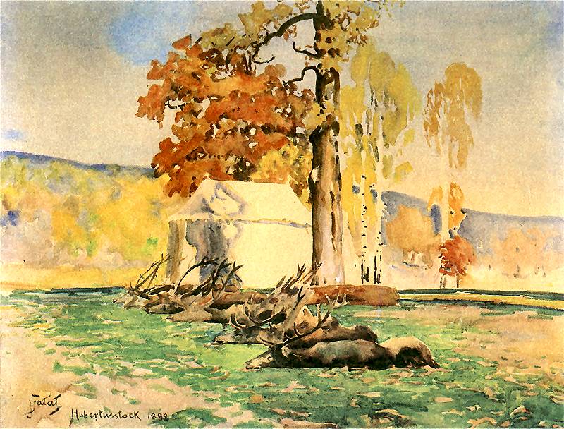 The Elk Hunt, vintage artwork by Julian Falat, 12x8" (A4) Poster