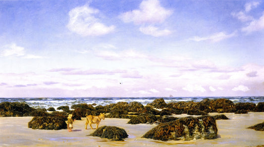 View on the Beach at St. Agnes, vintage artwork by John Edward Brett, A.R.A., 12x8" (A4) Poster