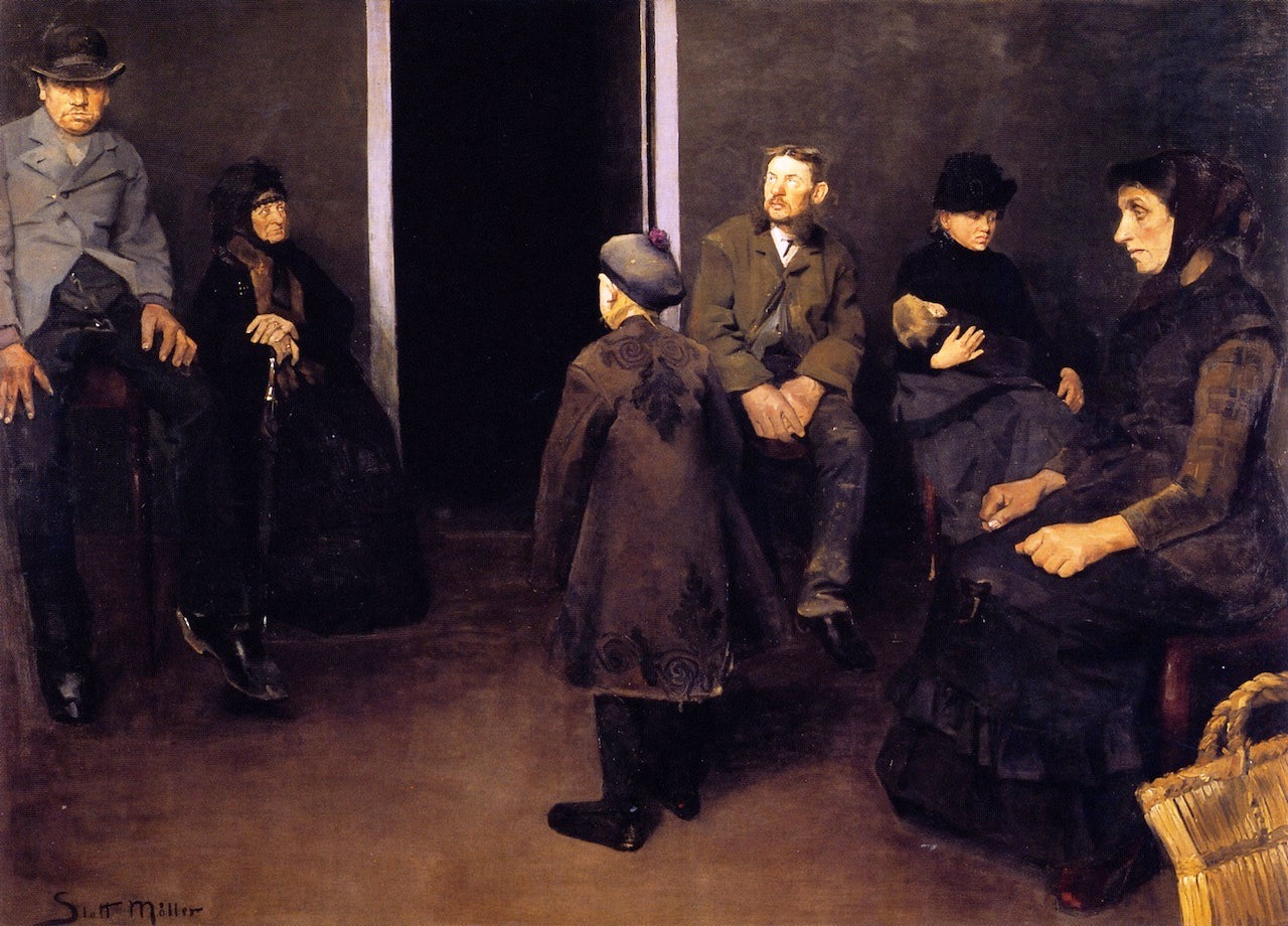 The Poor: The Waiting Room of Death, vintage artwork by Harald Slott-Møller, 12x8" (A4) Poster