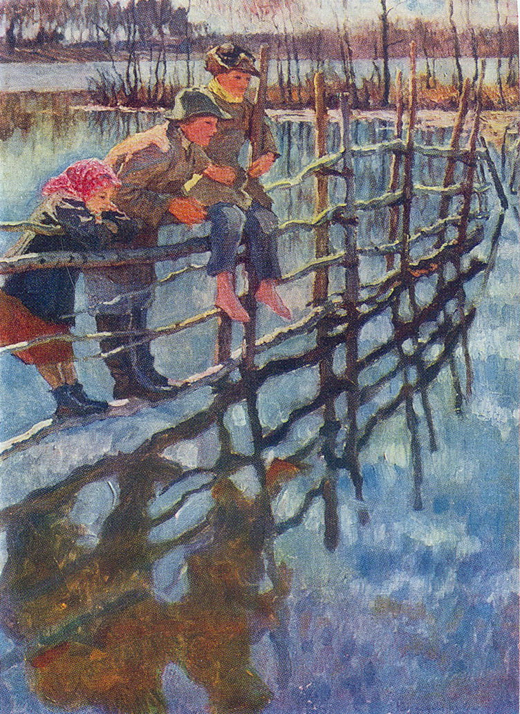 Children on a Fence by Nikolai Petrovich Bogdanov-Belsky,A3(16x12")Poster