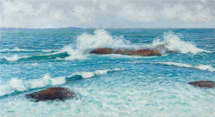 Surf at Gloucester, vintage artwork by John Leslie Breck, 12x8" (A4) Poster