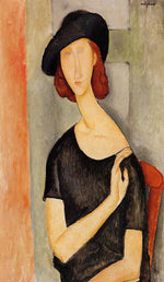 Jeanne Hebuterne in a Hat, vintage artwork by Amedeo Modigliani, 12x8" (A4) Poster