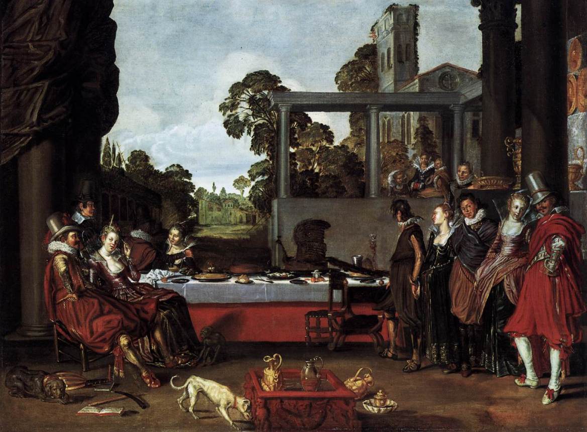 Banquet in the Open Air, vintage artwork by Willem Buytewech, 12x8" (A4) Poster