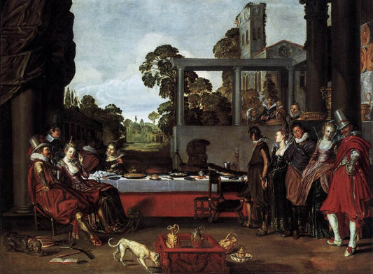 Banquet in the Open Air, vintage artwork by Willem Buytewech, 12x8" (A4) Poster