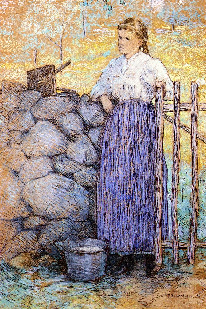 Girl Standing by a Gate by Julian Alden Weir,A3(16x12")Poster
