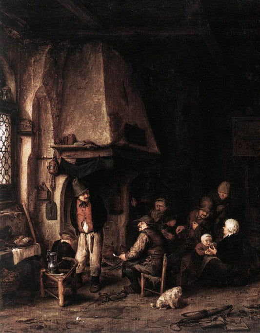 Interior of a Farmhouse with Skaters, vintage artwork by Adriaen van Ostade, 12x8" (A4) Poster