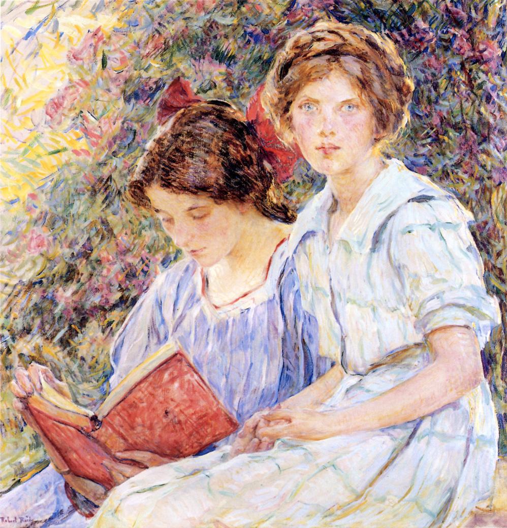 Two Women Reading by Robert Lewis Reid,A3(16x12")Poster