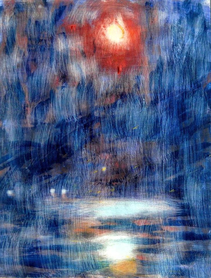 Blue moonlight on Lake Maggiore, vintage artwork by Christian Rohlfs, 12x8" (A4) Poster