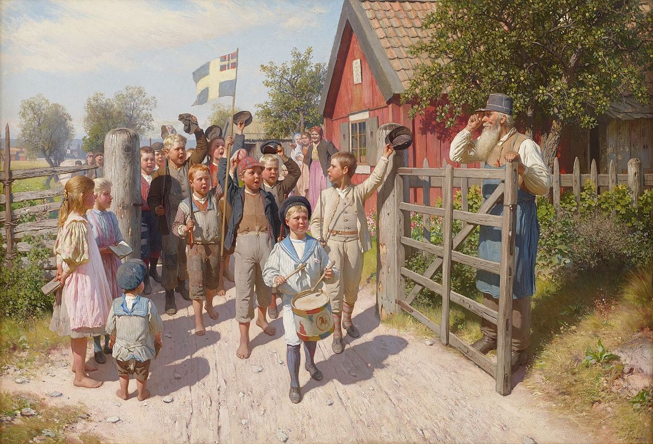 The old and the young Sweden, vintage artwork by August Malmstrom, 12x8" (A4) Poster