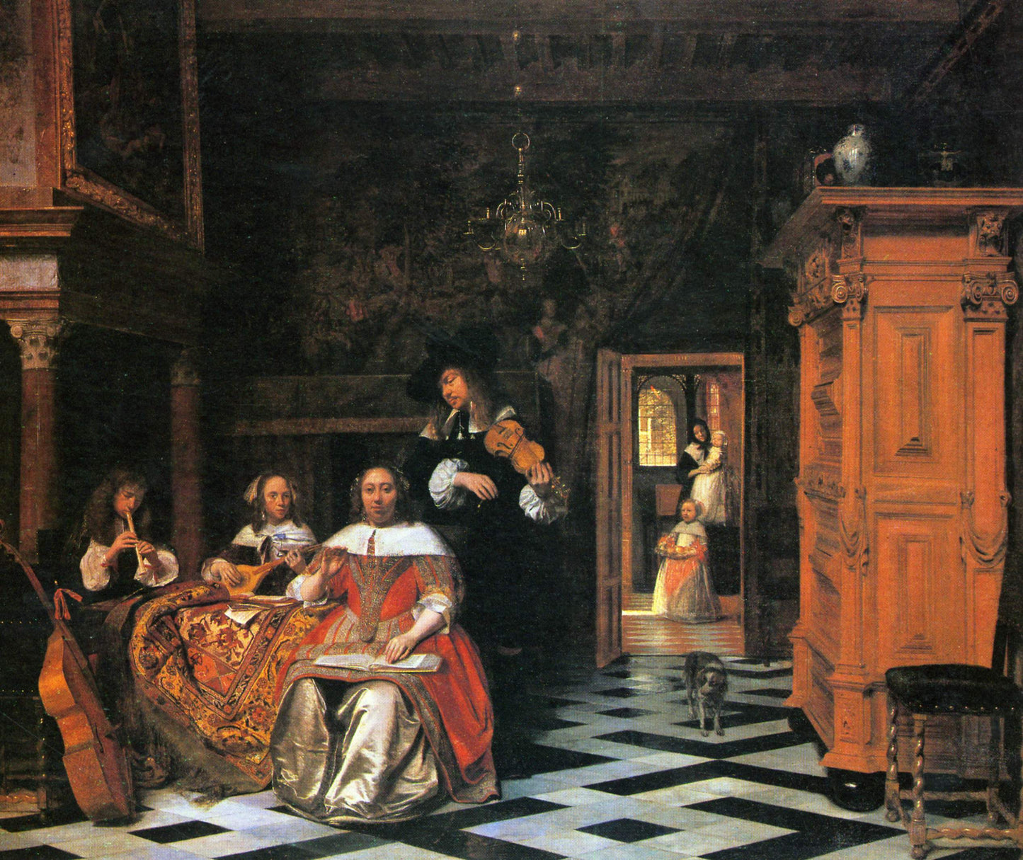 Family Making Music, vintage artwork by Pieter de Hooch, 12x8" (A4) Poster