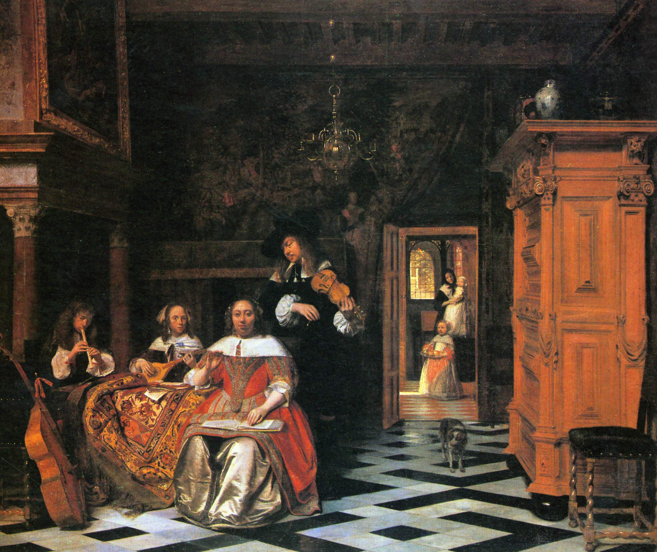 Family Making Music, vintage artwork by Pieter de Hooch, 12x8" (A4) Poster
