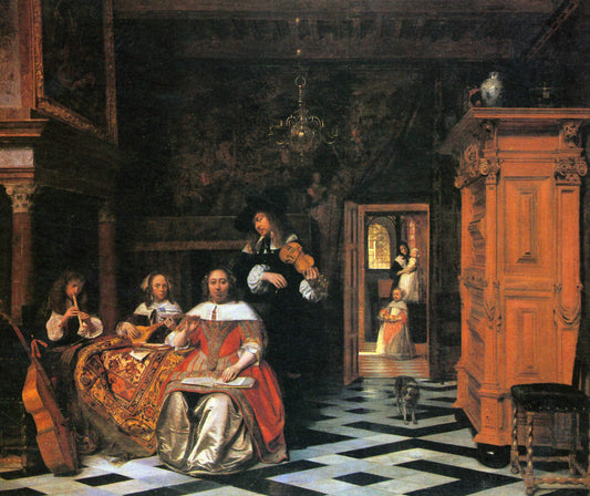Family Making Music, vintage artwork by Pieter de Hooch, 12x8" (A4) Poster