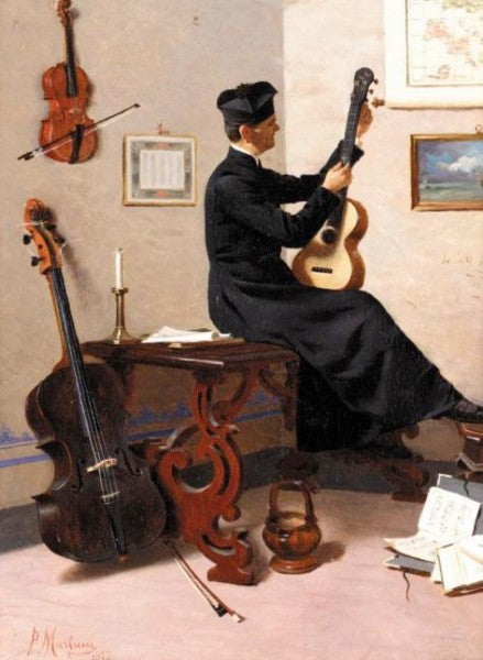 Tuning The Guitar, vintage artwork by Pompeo Massani, 12x8" (A4) Poster