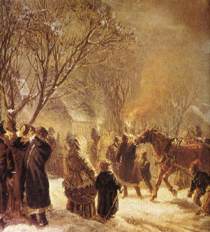 Julotta in Appelbo, Dalarna, vintage artwork by Josef Wilhelm Wallander, 12x8" (A4) Poster