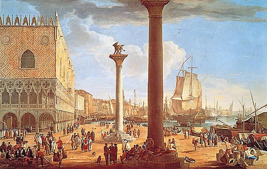 View of St Mark's from the Riva degli Sciavoni, vintage artwork by Luca Carlevarijs, 12x8" (A4) Poster