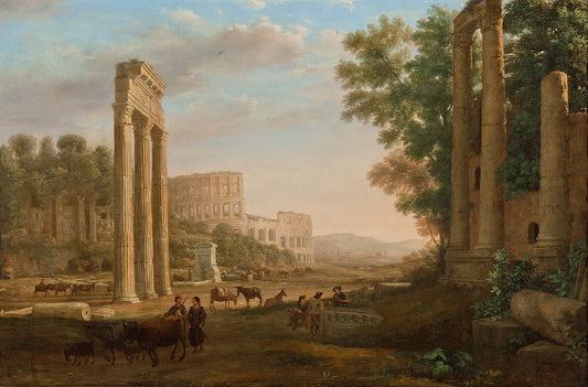 Capriccio with ruins of the Roman Forum, vintage artwork by Claude Lorrain, 12x8" (A4) Poster