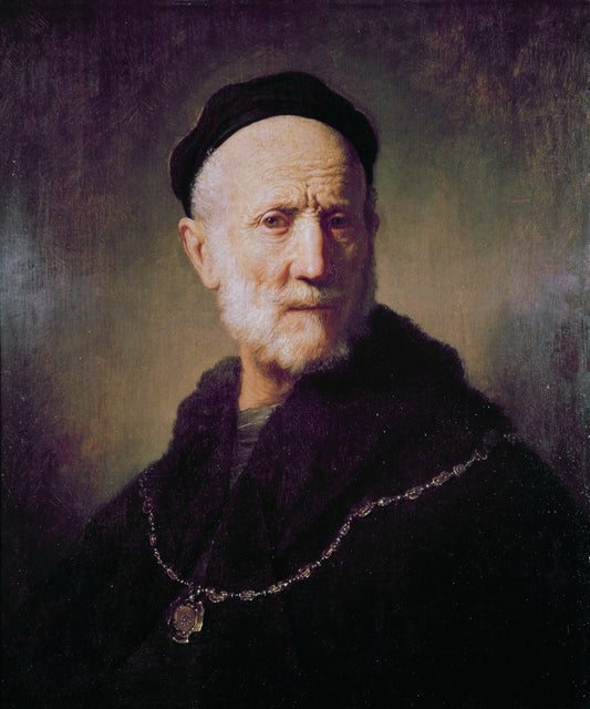 Bust of an Old man with a Cap and a Gold Chain, vintage artwork by Rembrandt van Rijn, 12x8" (A4) Poster