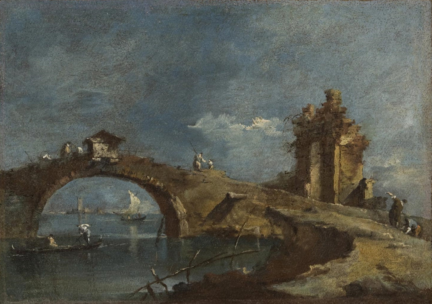 Capriccio with a Bridge, vintage artwork by Francesco Guardi, 12x8" (A4) Poster