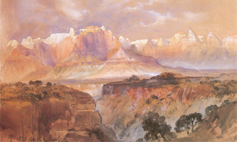 Cliffs of the Rio Virgin, South Utah, vintage artwork by Thomas Moran, 12x8" (A4) Poster