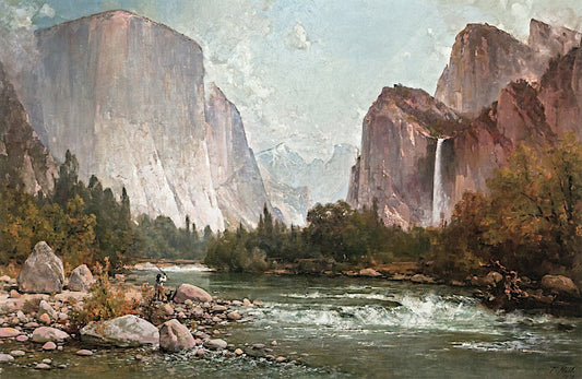 Fishing on the Merced River, vintage artwork by Thomas Hill, 12x8" (A4) Poster