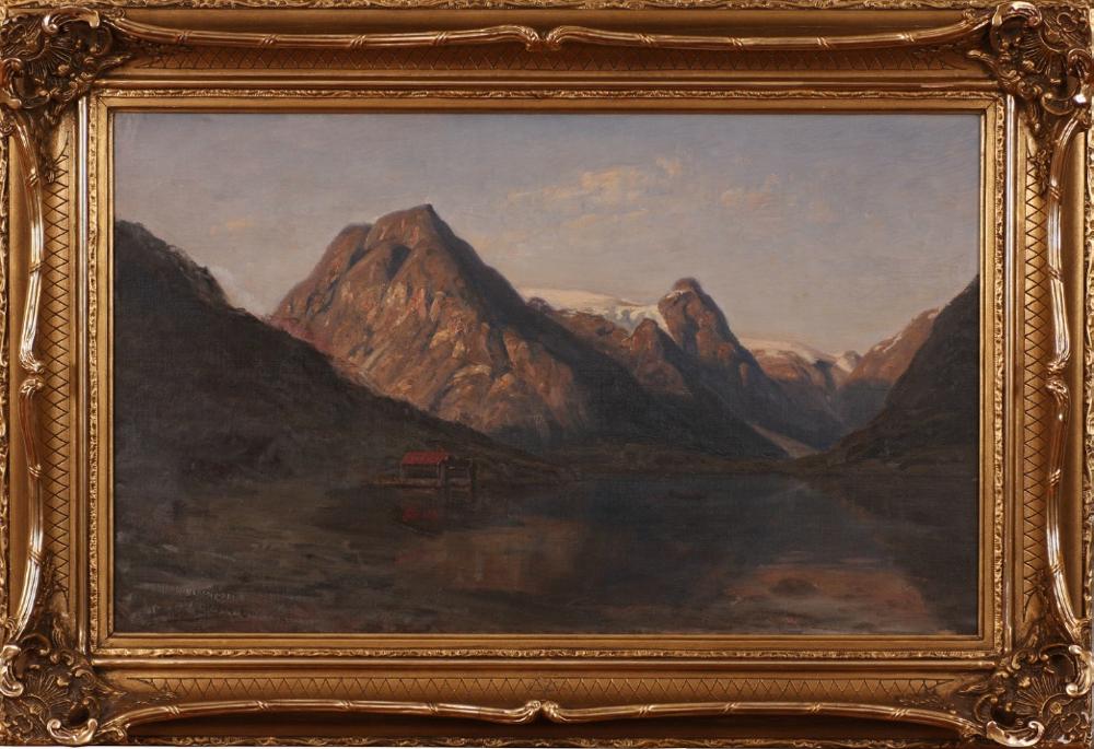 Fjord Landscape with Mountain, vintage artwork by Amaldus Clarin Nielsen, 12x8" (A4) Poster