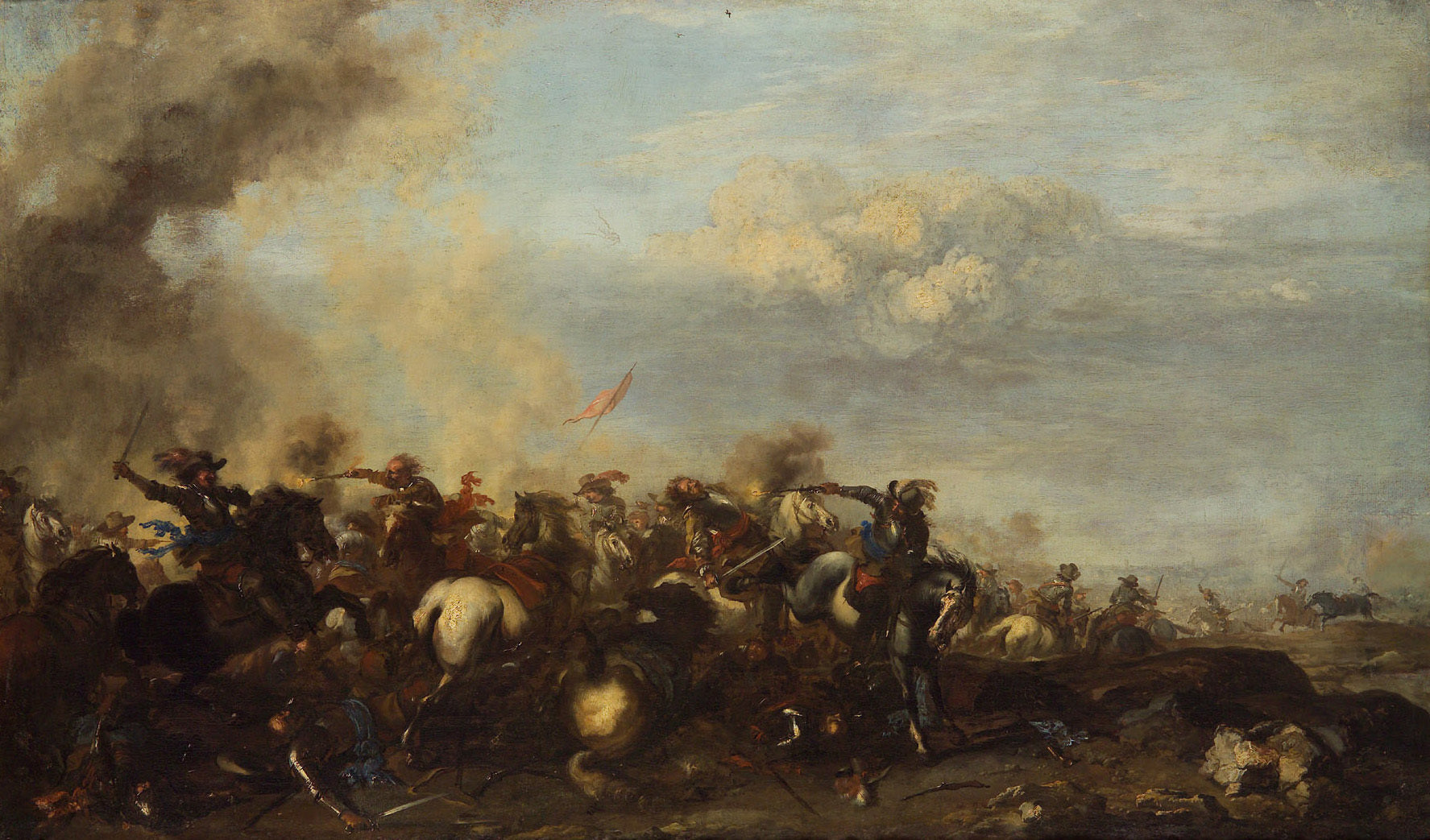 Battle Scene:  Clash of Riders, vintage artwork by Jacques Courtois, 12x8" (A4) Poster