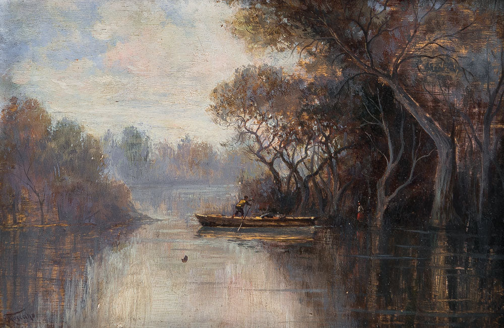 Boat on the River, vintage artwork by Federico Rossano, 12x8" (A4) Poster