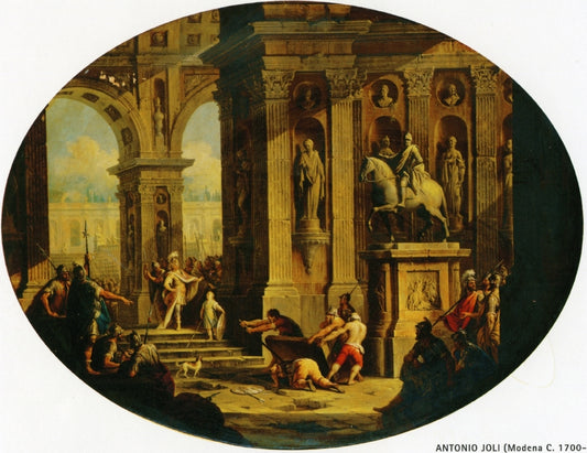 A Capriccio of a Classical Palace with Alexander at the Tomb of Achilles, vintage artwork by Antonio Joli, 12x8" (A4) Poster