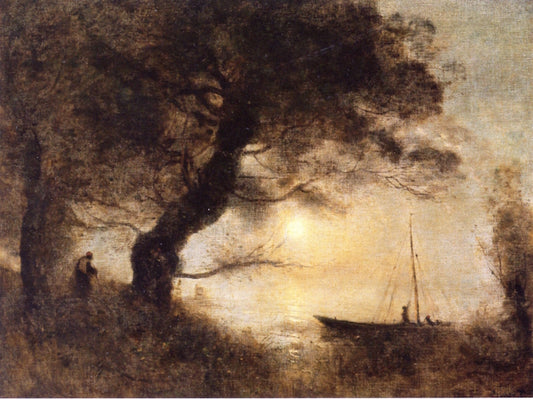 Boat in the Moonlight, vintage artwork by Jean-Baptiste-Camille Corot, A3 (16x12") Poster Print
