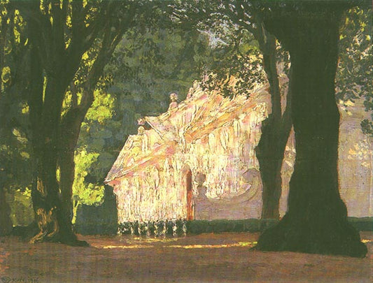 In the gardens of the Villa Borghese in Rome, vintage artwork by Edward Okuń, 12x8" (A4) Poster