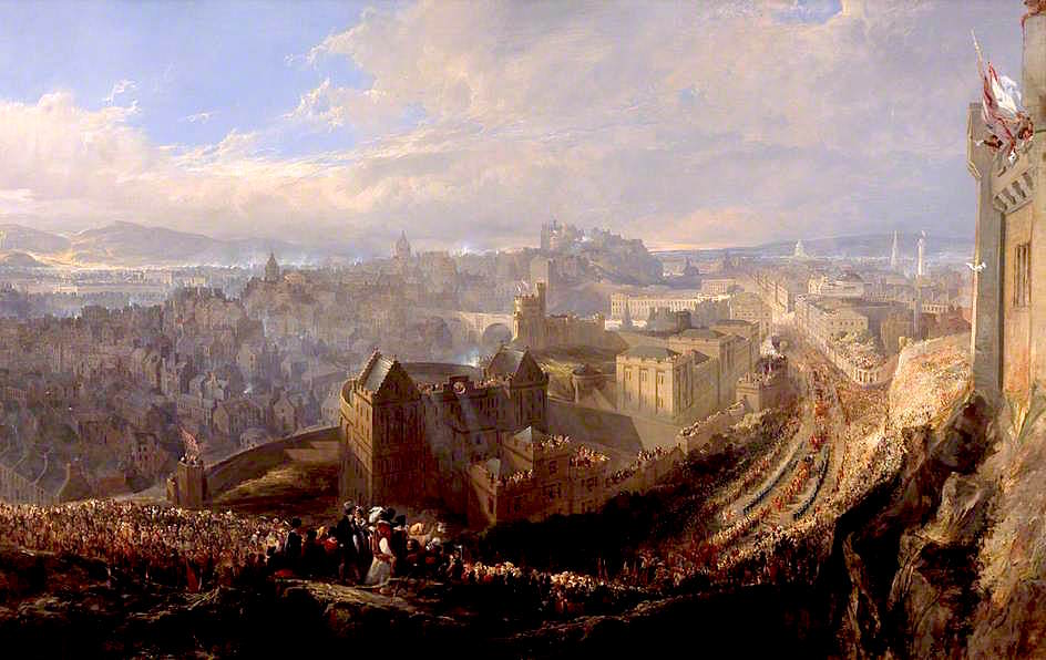 The Entry of George IV into Edinburgh from the Calton Hill, 1822, vintage artwork by John Wilson Ewbank, A3 (16x12") Poster Print