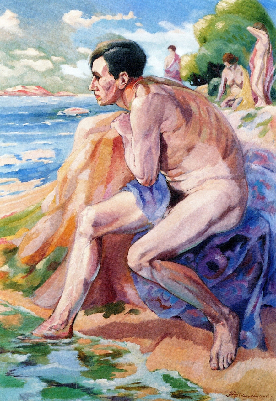 Man on a Beach, vintage artwork by Aksel Waldemar Johannessen, 12x8" (A4) Poster