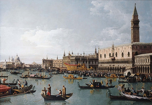 The Basin of San Marco on Ascension Day, Venice, vintage artwork by Bernardo Bellotto, 12x8" (A4) Poster