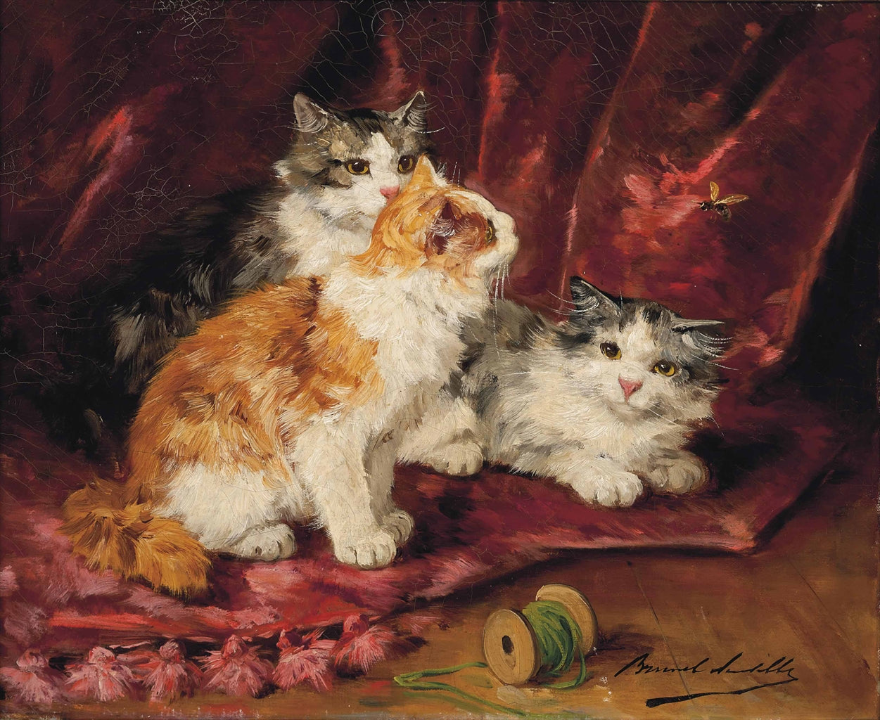playmates, vintage artwork by Alfred Brunel de Neuville, 12x8" (A4) Poster