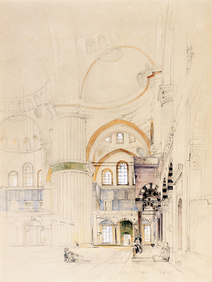 Interior of Sultanahmet Camli (The Blue Mosque), Constantinople, vintage artwork by John Frederick Lewis, RA, A3 (16x12