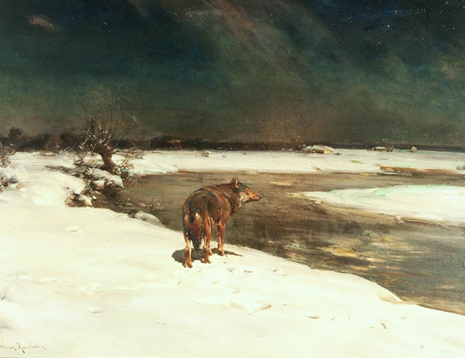 The Lonely Wolf, vintage artwork by Alfred von Wierusz-Kowalski, 12x8" (A4) Poster