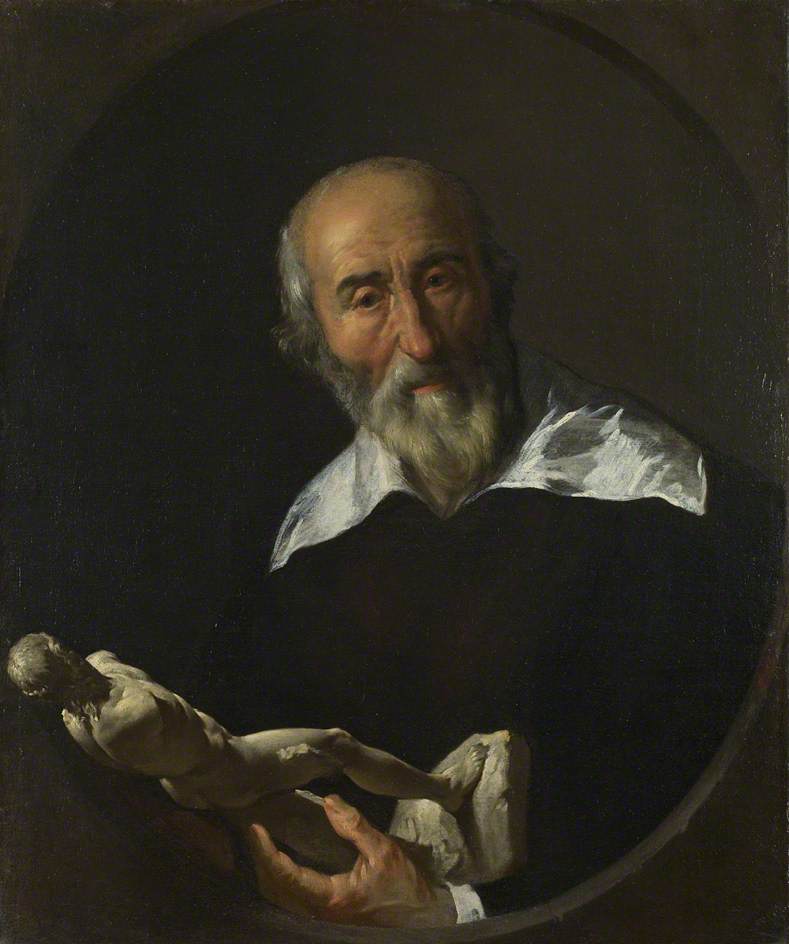 Man Holding an Armless Statuette, vintage artwork by Italian School 17th Century - Unknown, 12x8" (A4) Poster