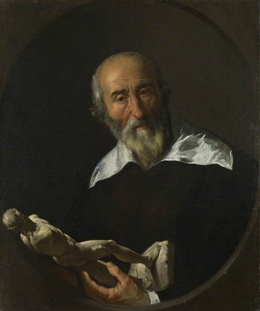 Man Holding an Armless Statuette, vintage artwork by Italian School 17th Century - Unknown, 12x8" (A4) Poster